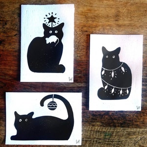 Cartes de Noël chat - noir et blanc - carte de Noël - animal - chats - vacances
