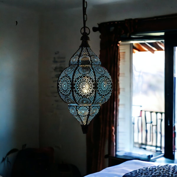 Plafonnier suspendu marocain, lanterne orientale, lampe suspendue en métal (jaune), taille 20x10, décoration d'intérieur, fête, anniversaire, lampe lanterne dorée