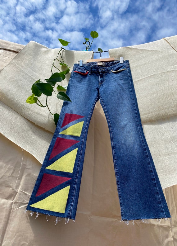 Reworked Y2K Jeans Flare Jeans Low Rise Jeans 70s Style Jeans Bell Bottom  Jeans Painted Jeans Women's Jeans 