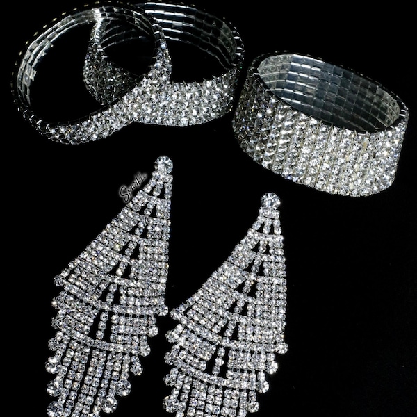 Silver Crystal Jewelry Set(4pc)- Bikini Competition, Wedding, Pageants