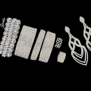 Silver Rhinestone Crystal Jewelry Set (7pcs) - Bikini Competition Jewelry, NPC, IFBB, Wedding Earrings, Pageant Jewelry