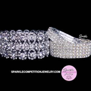 Silver Crystal Rhinestone Bracelets -Bikini Competition Jewelry, Wedding Bracelet, Prom Bracelet, Pageant Jewelry, Sparkly