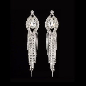 Silver Crystal Dangling Earrings &quot;Laura&quot;- Bikini Competition, Wedding, Pageants, NPC, IFBB