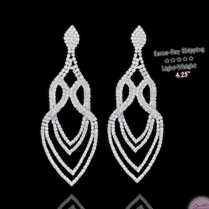 Silver Crystal Dangling Earrings- Bikini Competition Jewelry, NPC, WBFF, Wedding, Pageants