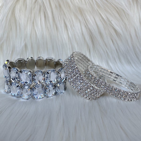 Clear Crystal Bracelet Set -Bikini Competition, Wedding, Pageants