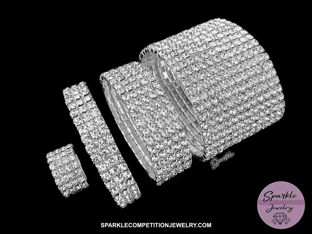 Clear/silver Rhinestone Stretch Bracelet Set bikini Competition Jewelry