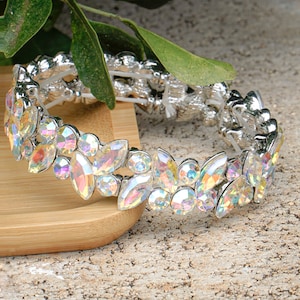 Clear/Silver AB large rhinestone bracelet, Bridal bracelet, Bridesmaids, prom  Evening stretch bracelet,  Gift for her, Bikini Competition