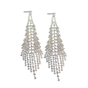 Silver Crystal Rhinestone Chandelier Earrings- Bikini Competition Jewelry, NPC, IFBB, Wedding Earrings, Pageant Earrings