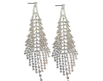 Silver Crystal Rhinestone Chandelier Earrings- Bikini Competition Jewelry, NPC, IFBB, Wedding Earrings, Pageant Earrings