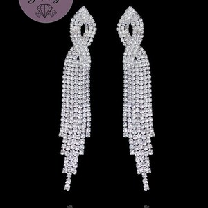 Silver rhinestone dangling earrings long | Long dangling earrings | prom