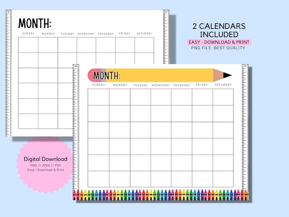 Elementary School Printable Calendar Back to School - Etsy