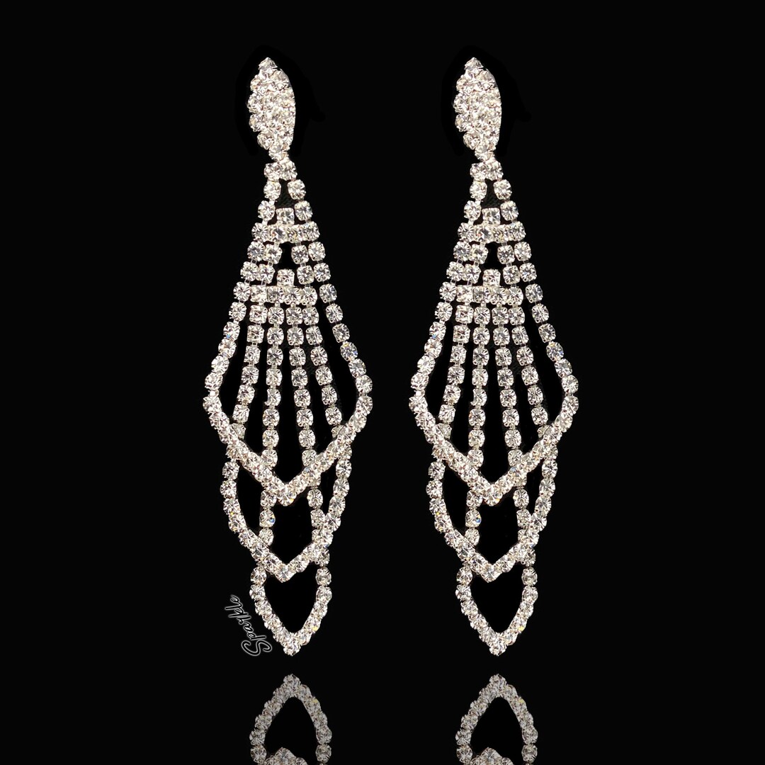 Silver Crystal Dangling Earrings Bikini Competition Jewelry Etsy