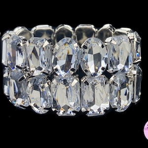 Silver Gem Rhinestone Stretch Bracelet- Bikini Competition Jewelry , Wedding, Pageants, Prom, NPC/IFBB