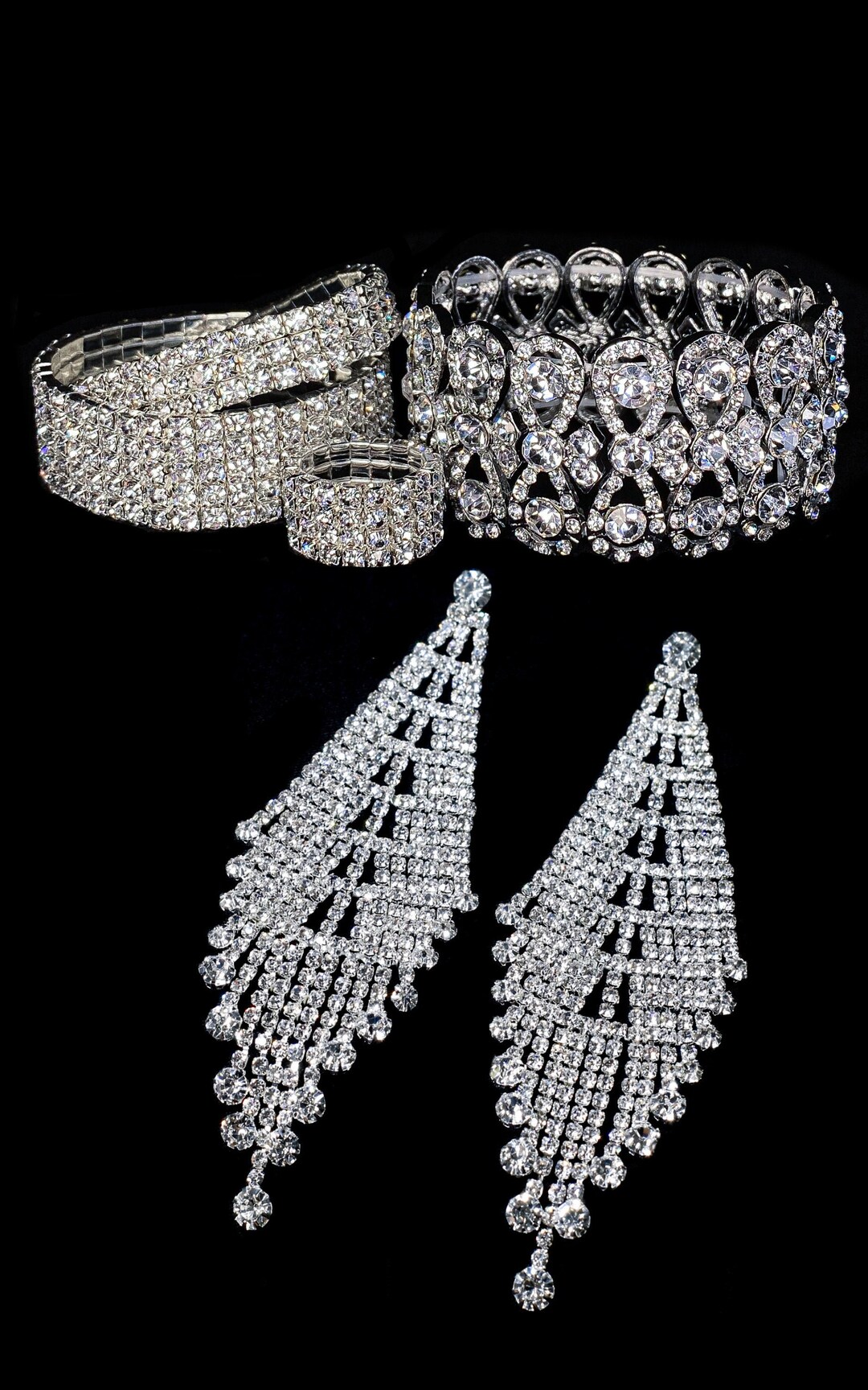 Silver Rhinestone Crystal Jewelry Set Bikini Competition Jewelry