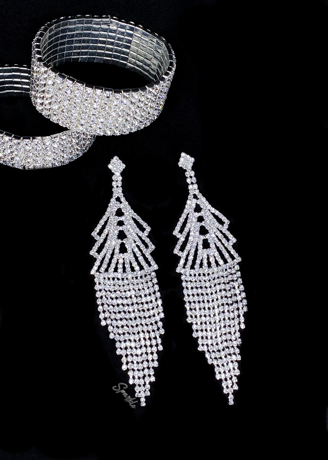 Silver Crystal Dangling Earrings Bikini Competition Jewelry Etsy