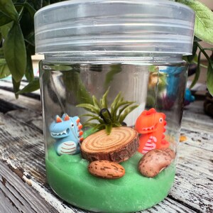 Cartoon Dinosaur Playdough Jar Party Favor