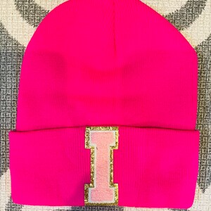 Hot Pink Varsity Letter Beanie