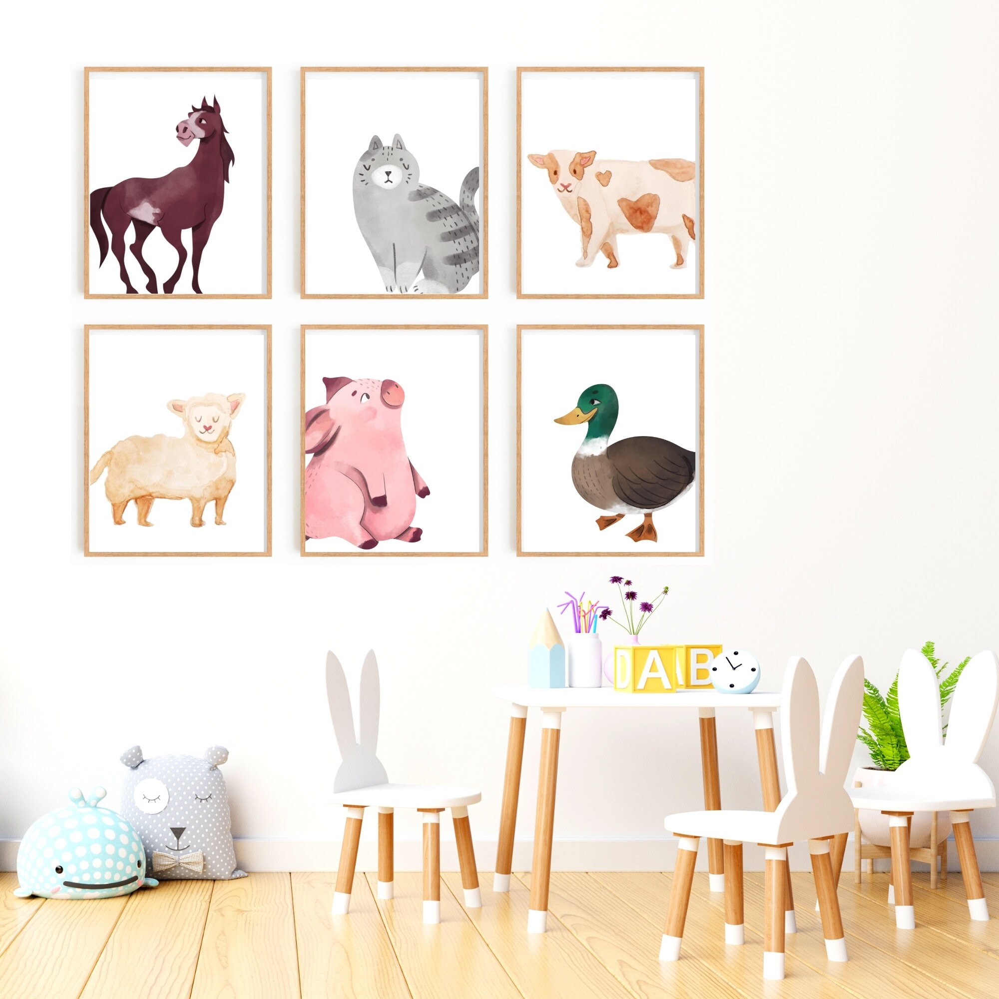 Farm Animal Set Digital Prints, Pig, Horse, Cat Cow Sheep Duck, Kids ...
