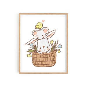 Bunny Rabbit Wall art, Nursery digital print, Cute Animals wall printable, baby&#39;s room decor, Bunny and mouse art decor