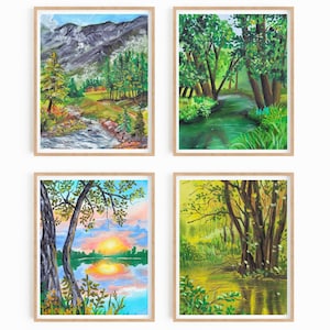 Nature painting wall art, nature landscape prints, trees and woodlands, Forest landscapes wall art, lake art print,