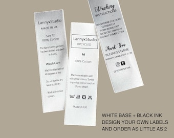Wash Care Labels With Different Information On Each, Design Your Own Labels, Customisable Woven Labels with Low Minimum Order Quantity
