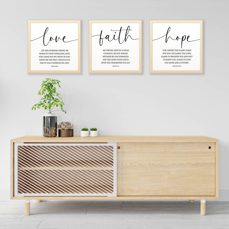 Love Faith Hope Bible Verse Wall Art Set of 3 Prints, Minimal Wall Art ...