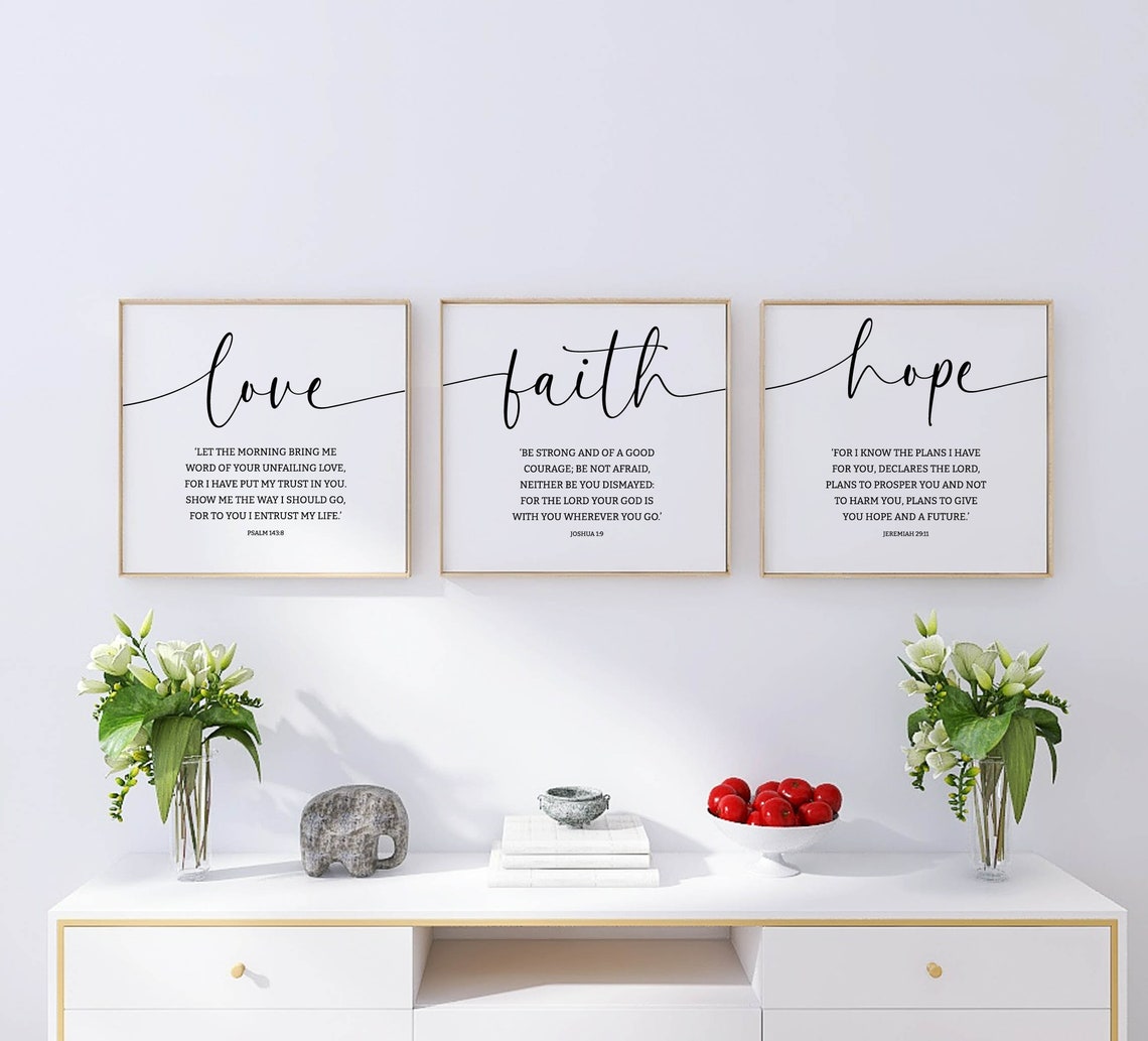 Love Faith Hope Bible Verse Wall Art Set of 3 Prints, Minimal Wall Art ...