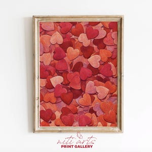 Valentines Day Pink Red Hearts Painting, Valentines Day Decor, Romantic Wall Art for Bedroom, Valentines Day Gift For Her, Vintage Wall Art