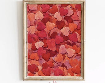 Cuadro de corazón rojo, impresión romántica, arte de pared romántico, decoración del día de San Valentín, amor vintage