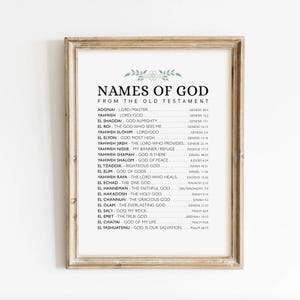 Pôster com os Nomes de Deus, Lista de Javé no Antigo Testamento, Arte Cristã para Parede, Arte Religiosa, Arte de Deus, Arte Bíblica, Decoração Inspiradora para Parede