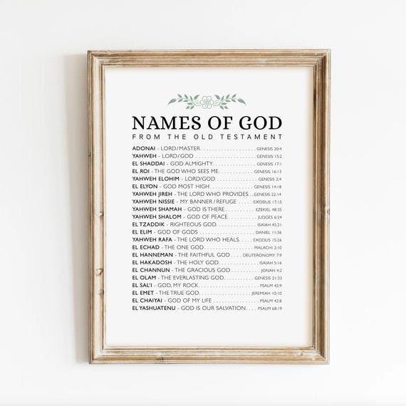 Names of God Poster,  List of Yahweh in Old Testament, Christian Wall Art, Religious Artwork, God Art, Bible Art, Inspirational Wall Decor