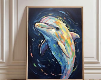 Colorful Dolphin Painting, Sea Life Art, Nursery Wall Decor (Digital Download)