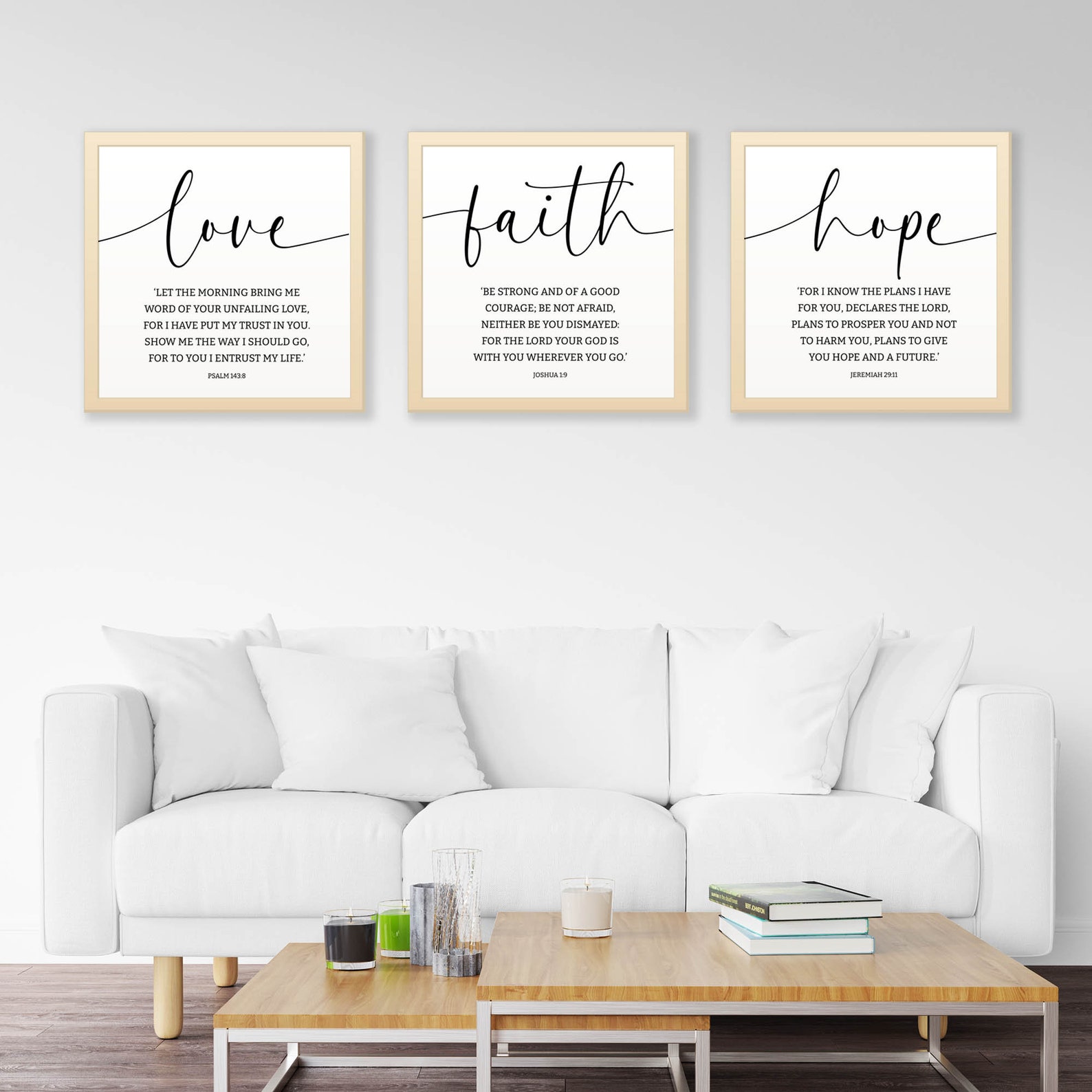 Love Faith Hope Bible Verse Wall Art Set of 3 Prints, Minimal Wall Art ...