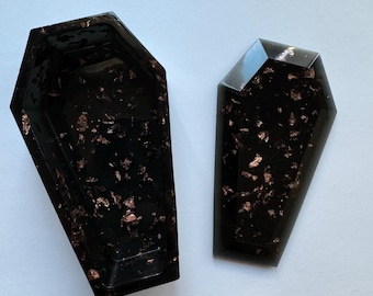 Handmade  Coffin Keepsake Box, black with gold foil, customizable!