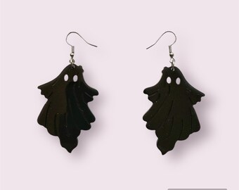 Spooky Ghost Earrings! Black, handmade and made to order, customizable