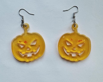 Jack o Lantern Earrings orange with glitter and pink foil