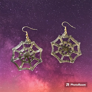 Spooky Spiderweb Earrings! Clear with black glitter, handmade and made to order