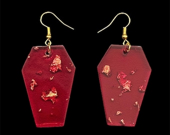 Handmade Crimson Coffin Earrings with rose gold foil customizable!