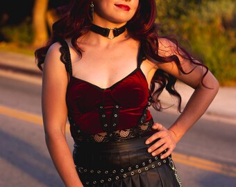 Black Punk Goth Kitten choker made from upcycled genuine leather, adjustable.