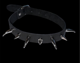 Black Punk Goth upcycled leather spiked coker with, adjustable.