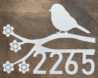 Chickadee Custom Metal Address Sign, Metal House Numbers, Metal Plaque, Address Number Sign, Flowers and Chickadee Address Sign, Christmas