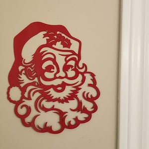 Santa Metal Wall Decor: Powder Coated Christmas Hanging