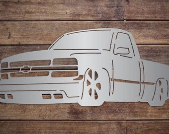 2002 Chevy Silverado Lowrider Metal Sign: Garage Wall Art