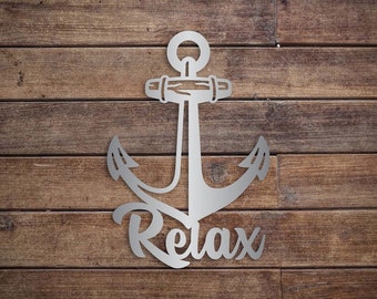 RELAX Anchor Metal Sign - The Relax Anchor Metal Wall Hanging - Nautical Decor - Serene Home Decor - Bathroom Decor