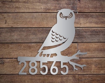 Owl Address Metal Sign, Front Porch House Numbers Plaque, Owl and Tree Limb Address Sign, Housewarming, Realtor Gift, Father&#39;s, Christmas