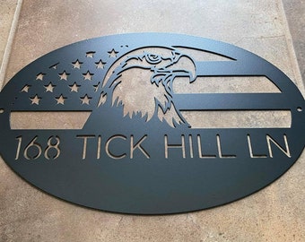 Eagle and American Flag Address Welcome Name Metal Sign, Front Porch House Numbers Plaque, Eagle Sign, Housewarming, Christmas Gift