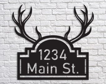 Deer Antler Address Sign: Custom Metal House Number Plaque