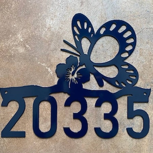 Custom Metal Address Sign, Metal House Numbers, Address Plaque, Address Number Sign, Butterfly and Flower Address Sign, Porch Christmas Gift