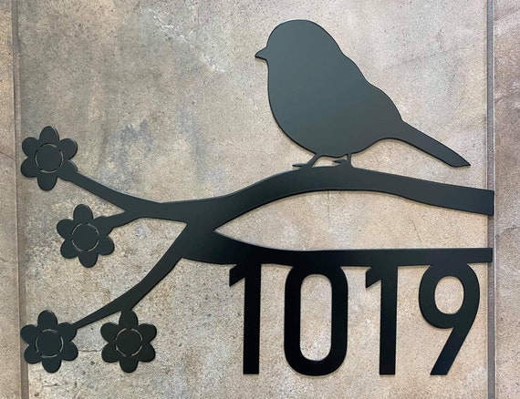Chickadee Metal Address Sign: Custom House Numbers, Powder Coated Steel