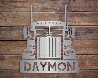 Peterbilt Front End Personalized Name Plaque - Man Cave - Garage Wall Art - Freightliner 18 Wheeler Truck - Father&#39;s Day Gift - Christmas